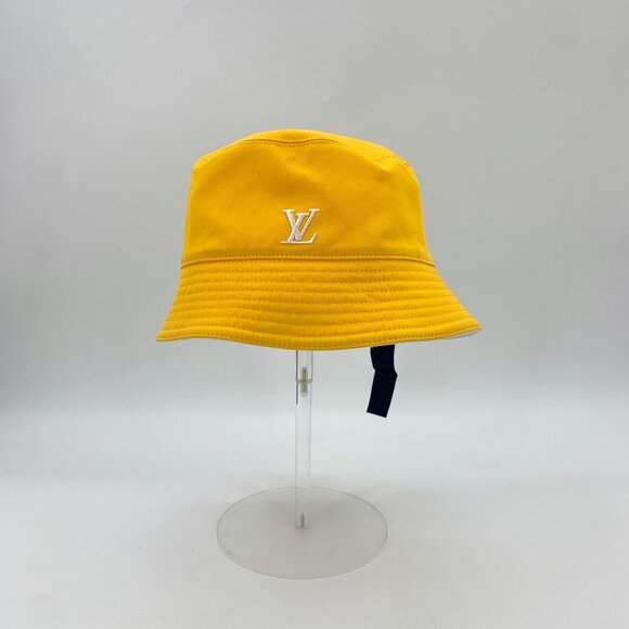 Louis Vuitton Reversible Bucket Hat White/Yellow Cotton Branded Logo Design 60cm - Picture 6 of 9